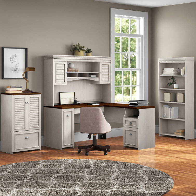 Beachcrest Home Waelder 4 Piece LShape Computer Desk Office Set with